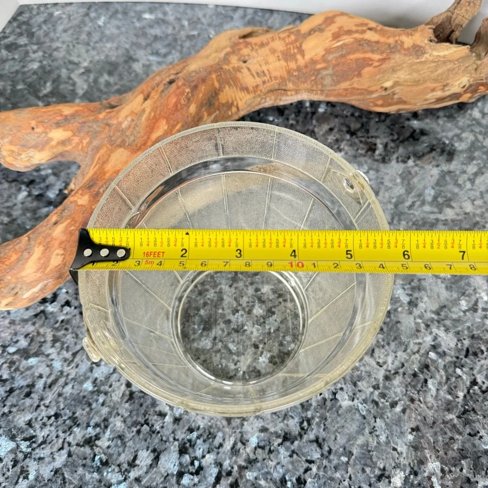 VTG Frosted Glass Wooden Pail Design Ice Bucket With Hammered Metal Swing Handle